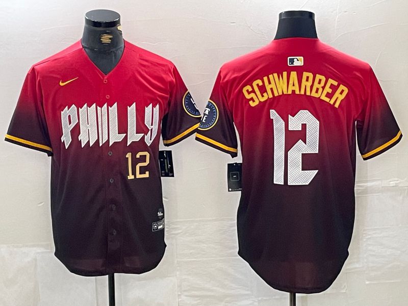 Men Philadelphia Phillies #12 Schwarber Red City Edition Nike 2024 MLB Jersey style 3